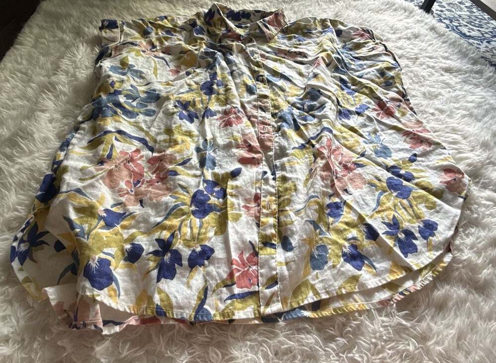 Lauren Ralph Lauren Floral Print 100% Linen Short Sleeve Button Down‎ Shirt